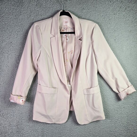 Candies Pink Blazer XL Open Front Floral Lined Romantic Preppy Cottagecore Layer - Picture 1 of 13